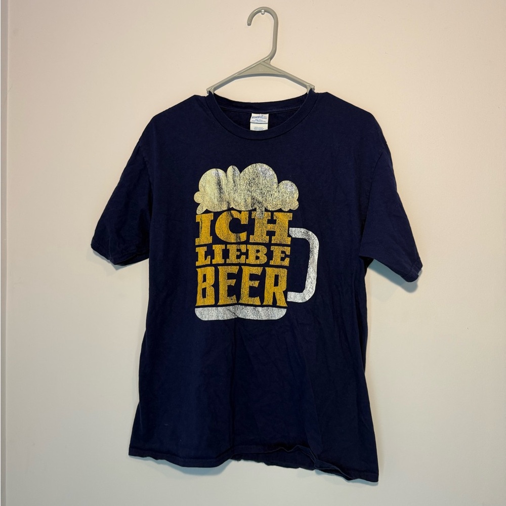 Navy Graphic T-Shirt with Beer Print